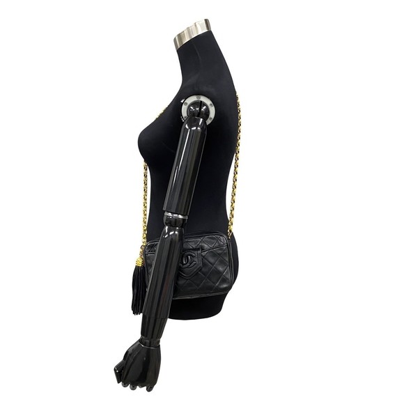 Chanel Matelasse Shoulder Bag Lambskin Chain Black Fringe - Picture 1 of 11